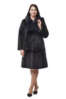 Шуба из кролика с капюшоном, отделка норка