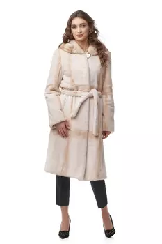 Шуба из кролика с капюшоном, отделка норка