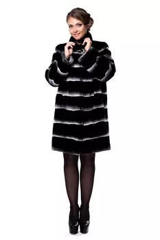 Шуба из кролика с воротником, отделка норка