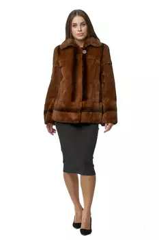 Шуба из кролика с воротником, отделка норка