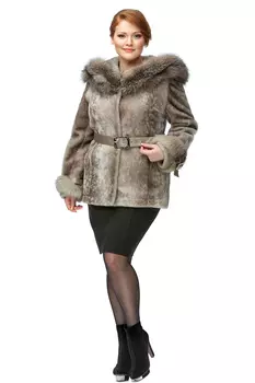 Шуба из мутона с капюшоном, отделка блюфрост