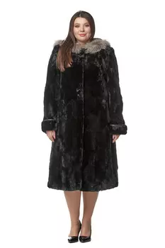 Шуба из мутона с капюшоном, отделка блюфрост
