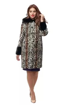 Шуба из мутона с капюшоном, отделка норка