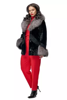 Шуба из мутона с воротником, отделка блюфрост