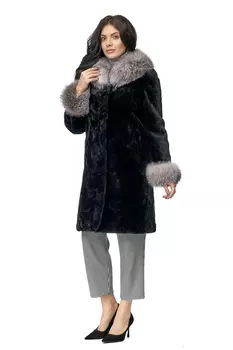 Шуба из мутона с воротником, отделка блюфрост