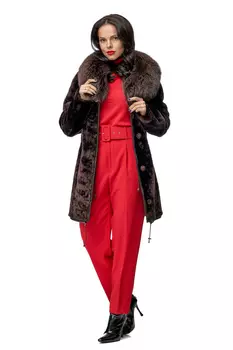 Шуба из мутона с воротником, отделка блюфрост