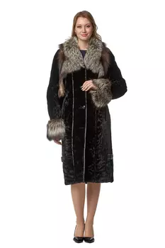 Шуба из мутона с воротником, отделка чернобурка