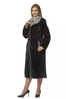 Шуба из мутона с воротником, отделка норка