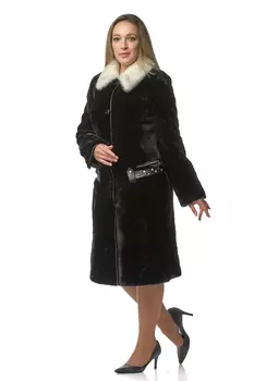 Шуба из мутона с воротником, отделка норка