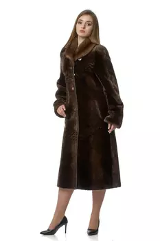 Шуба из мутона с воротником, отделка норка