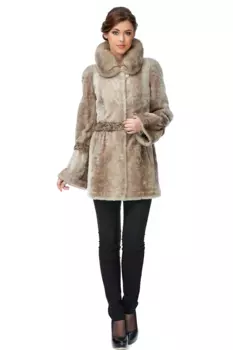Шуба из мутона с воротником, отделка норка и каракуль