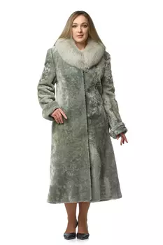 Шуба из мутона с воротником, отделка песец