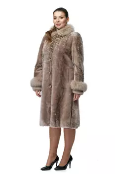 Шуба из мутона с воротником, отделка песец и каракуль