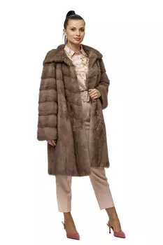 Длинная шуба из норки с капюшоном