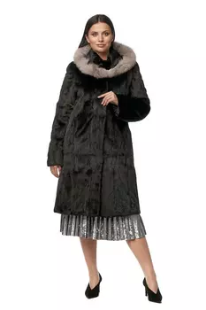 Шуба из норки с капюшоном, отделка лиса