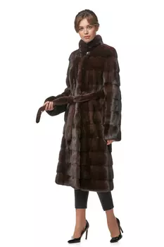 Длинная шуба из норки с воротником
