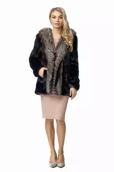Шуба из норки с воротником, отделка лиса