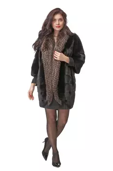 Шуба из норки с воротником, отделка лиса