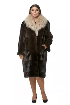 Шуба из норки с воротником, отделка рысь