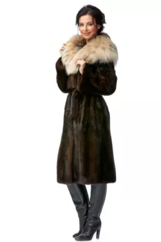 Шуба из норки с воротником, отделка рысь