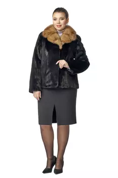 Шуба из норки с воротником, отделка соболь