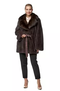 Шуба из норки с воротником, отделка соболь