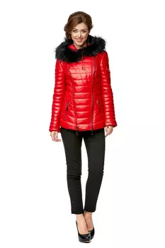 Женская кожаная куртка из натуральной кожи с капюшоном, отделка енот