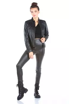 Женская кожаная куртка из натуральной кожи с воротником