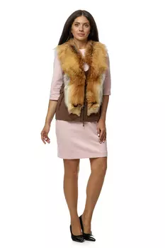 Женская кожаная жилетка из натуральной кожи, отделка лиса