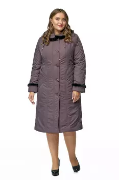 Женское пальто из текстиля с капюшоном, отделка норка