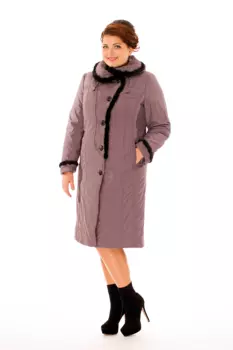 Женское пальто из текстиля с капюшоном, отделка норка