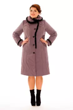 Женское пальто из текстиля с капюшоном, отделка норка