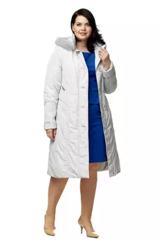 Женское пальто из текстиля с капюшоном, отделка песец