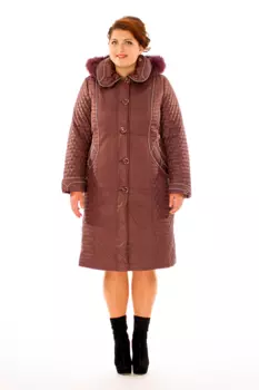 Женское пальто из текстиля с капюшоном, отделка песец