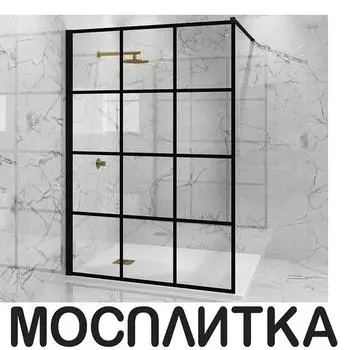 Душевая перегородка Paini 110х195 см PAINI-WalkIN110G профиль черный матовый, стекло прозрачное