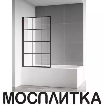 Душевая шторка на ванну AQUAme 80х140 см AQM2858-L профиль черный, стекло прозрачное