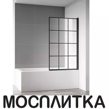 Душевая шторка на ванну AQUAme 80х140 см AQM2858-R профиль черный, стекло прозрачное