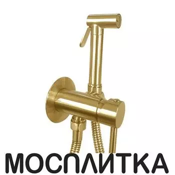 Гигиенический душ Paffoni Tweet Round ZDUP110HGSP со смесителем, 1 режим, золото медовое брашированное