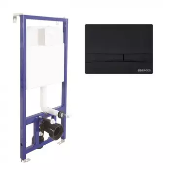 Готовое решение (инсталляция+кнопка) Berges Novum R5 040255 для подвесных унитазов с кнопкой смыва F5 Soft Touch, черная