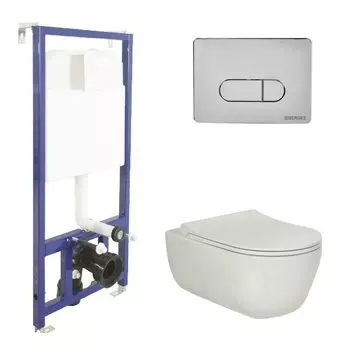 Комплект Berges Novum 043201 инсталляция Novum525 + кнопка D3 хром глянец + унитаз EGO XL Rimless + сидение дюропласт Toma Slim SO