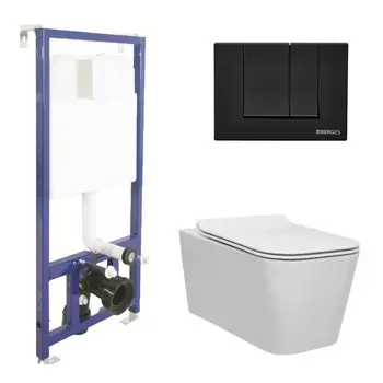 Комплект Berges Novum 043230 инсталляция Novum525 +кнопка S5 SoftTouch черная + унитаз FLOE Rimless +сидение дюропласт Floe Slim SO