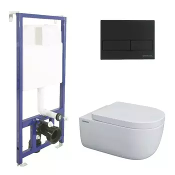 Комплект Berges Novum 043234 инсталляция Novum525 + кнопка L5 SoftTouch черная + унитаз EGO XL 54 см + сиденье дюропласт Toma SO