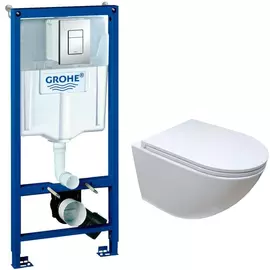 Комплект Creto Cer C1 Plus 1001-002Cer-C1W/1 подвесной унитаз + инсталляция Grohe Rapid SL 38772001 3 в 1 с кнопкой смыва