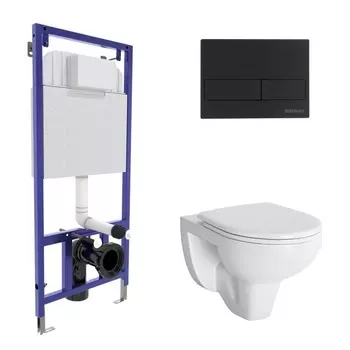 Комплект инсталляция с подвесным унитазом Berges Wasserhaus Novum 042426 с сиденьем микролифт и клавишей F5 черной Soft Touch