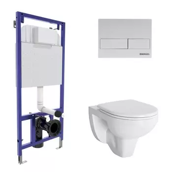 Комплект инсталляция с подвесным унитазом Berges Wasserhaus Novum 042428 с сиденьем микролифт и клавишей L4 белой SoftTouch