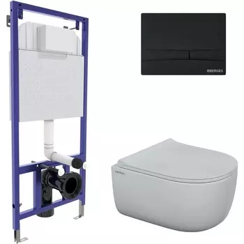 Комплект инсталляция с подвесным унитазом Berges Wasserhaus Novum 047255 с сиденьем микролифт и клавишей F5 черной Soft Touch