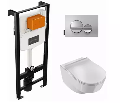 Комплект подвесной безободковый унитаз Jacob Delafon Odeon Rg E21745RU-00 с сиденьем микролифт + система инсталляции с кнопкой хром