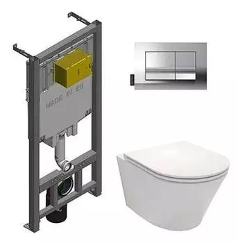 Комплект подвесной безободковый унитаз Jacob Delafon Rodin+ E21749RU-00 с сиденьем микролифт + система инсталляции с кнопкой хром