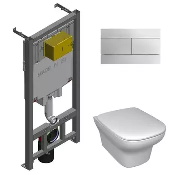 Комплект подвесной безободковый унитаз Jacob Delafon Vox E21746RU-00 с сиденьем микролифт + система инсталляции с кнопкой хром