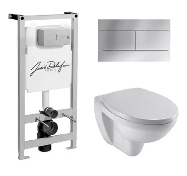 Комплект подвесной унитаз Jacob Delafon Patio E21734RU-00 с сиденьем микролифт + система инсталляции с кнопкой хром